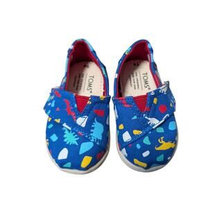 TOMS Blue Dinosaur print kids/toddler/baby shoes, size baby boys 4